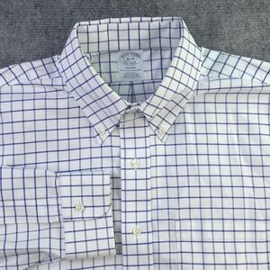 Brooks Brothers Dress Shirt 16 34 Regent Non Iron Oxford White Blue Check